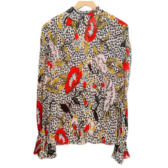 DIANE VON FURSTENBERG NWT Designer Red Pink Gold Floral Blouse – Size 8 / Medium - Picture 14 of 16